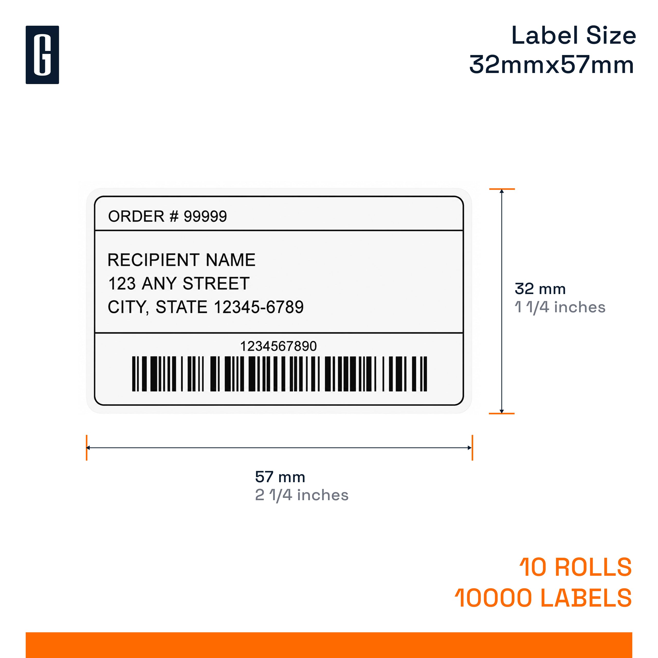 GROF 10 rotoli 11354 etichette 57 x 32 mm - 1.000 etichette per rotolo, 10 rotoli (10.000 etichette) - Etichette termiche per indirizzi per ufficio e spedizione