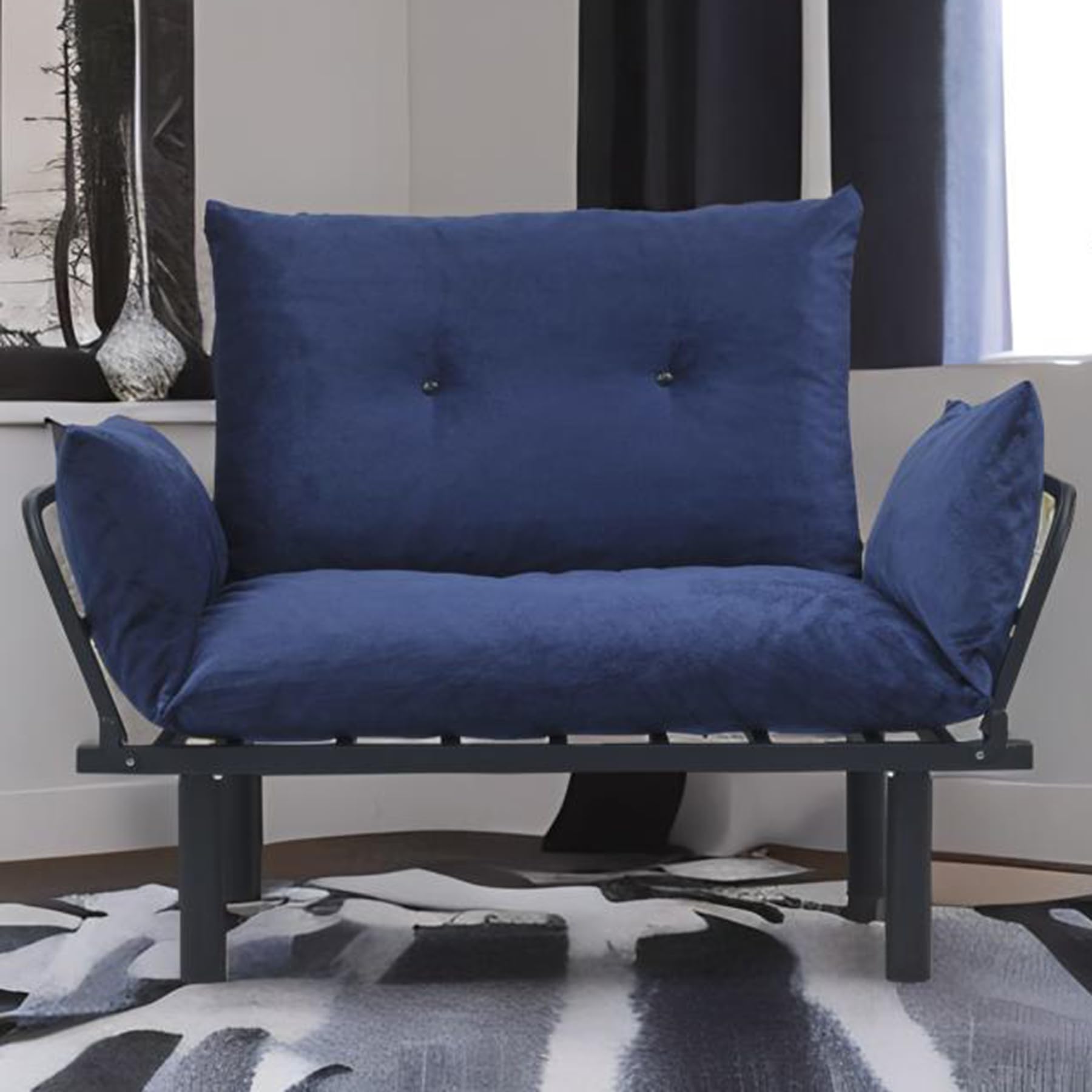 HRVEOCEI 49" Mini Couch with Mattress Included, Small Loveseat Sofa Chair for Small Space, Oversized Accent Chair and a Half, Metal Frame (Blue)