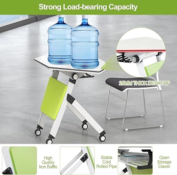 Folding Conference Table Modern Office Conference Room Tables, Mobile Training Table with Wheels, Flip Top Rolling Seminar Meeting Table for Office,Meeting Room,classr (62.9in Round Table)