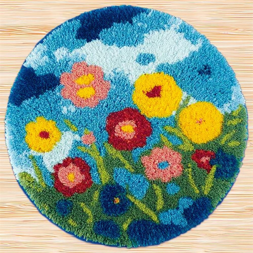 kitphoenix Latch Hook Rug Kit, DIY Rug Making Kit for Adults,Meadow Bloom 20X20Inch (50X50Cm) Pattern Latch Hook Rug Making Kits, Cross Stitch Kit Carpet Making Cushion Needlework for Beginners, Home