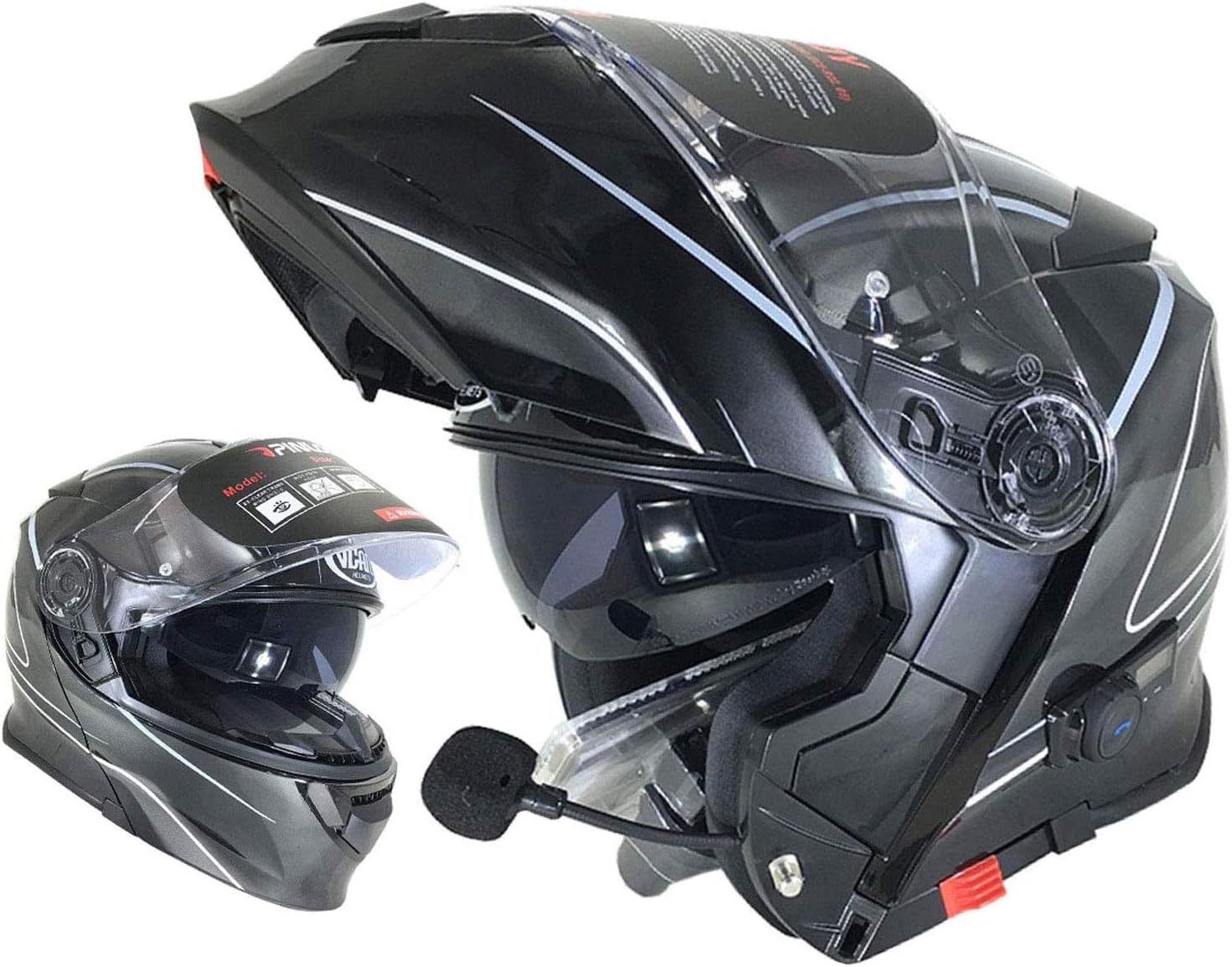 V271 BLINC Motorbike Motorcycle Bluetooth Helmets VCAN Modular Flip Up Bluetooth Touring Helmets All (LIGHTNING, S)