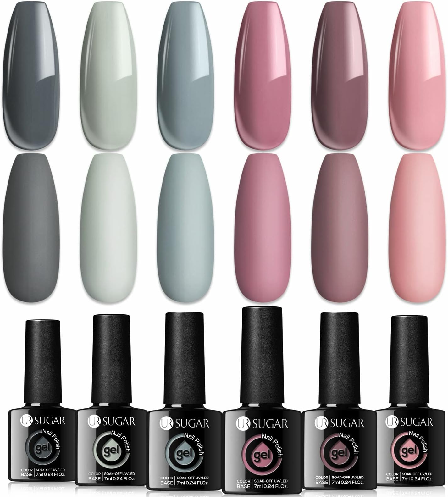 UR SUGAR Autumn and Winter Gel Nail Polish Set, Gray Pink Classic Gel Polish 6 Colours Soak Off Gel Nail Varnish Kit DIY Manicure Christmas Gifts for Women