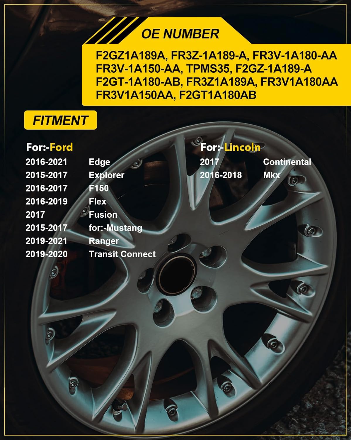 F2GZ1A189A Programed TPMS Sensors for:-Ford Explorer 2015 2016 2017 for:-Mustang Edge 2016-2021 Fusion F150 Ranger for:-Lincoln MKX Continental Tire Pressure Monitoring System 315 (4)