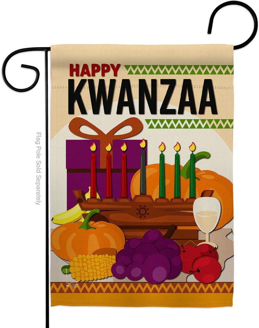 Happy Kwanzaa Party Garden Flag Set Wall Hanger Black History Kinara Candles Celebrates African Americans Heritage Small Decorative Gift Yard House Banner Made In USA 13 X 18.5