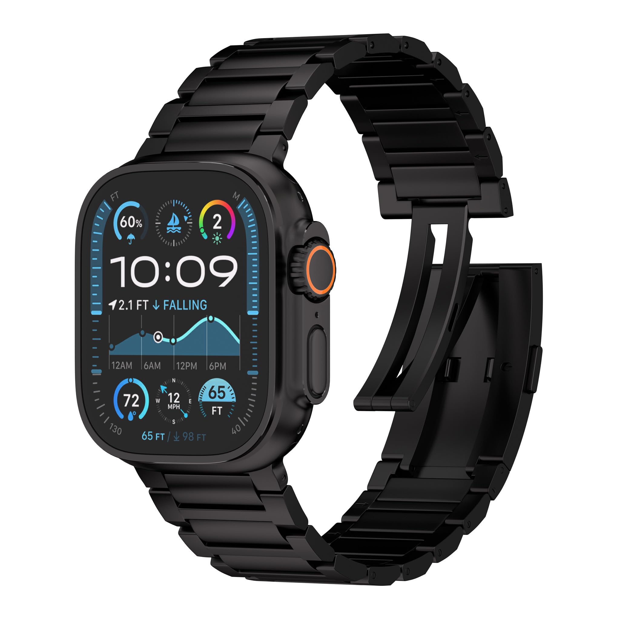 Ultra Supply Co. Titan G4 Titanium Watch Band - Compatible w/Apple Ultra 3, 2, 1 49mm, Series 10 46mm & Older Versions - Metal Strap with Folding Buckle, DLC Coating Scratch-Proof Design - Black