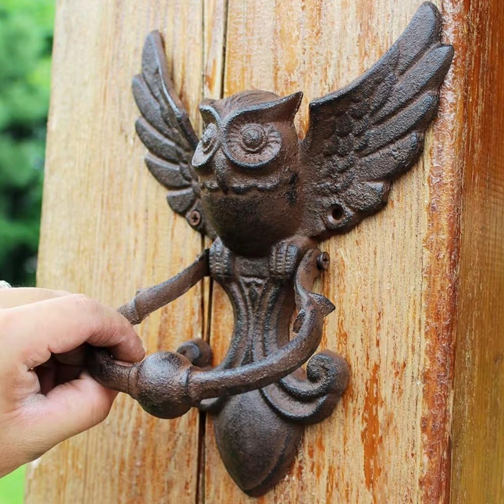 Iron Knocker Vintage Cast Iron Owl Door Knocker Antique Garden Yard Door Pull Handle for Garden Home Wall Decoration