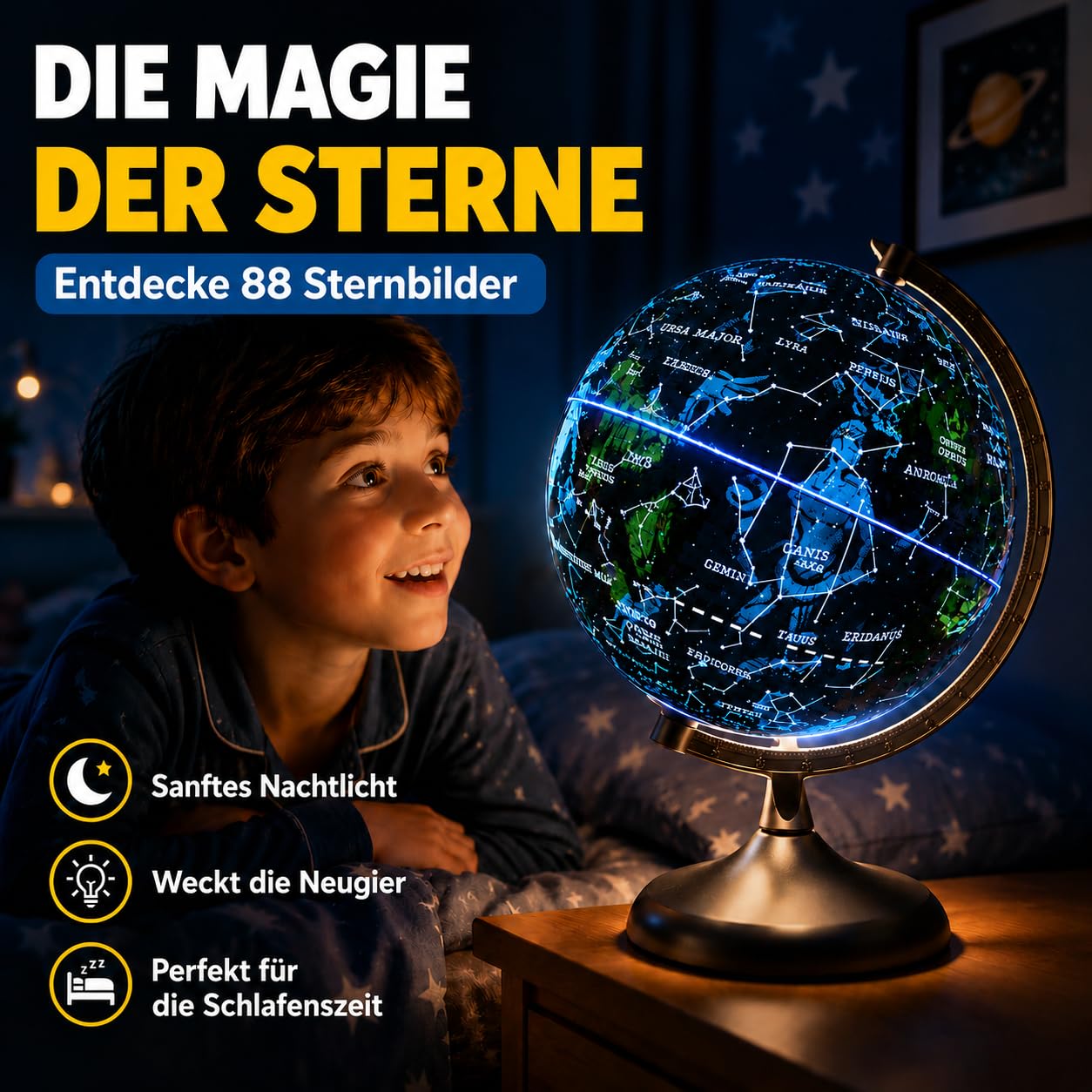 BIG MINDS - Globus Kinder Auf Englisch | Kinder Globus | Kinderglobus Beleuchtet Mit LED-Licht | Kinderglobus Mit Nachtmodus & Tag-modus | Interaktiver Globus Inklusive App
