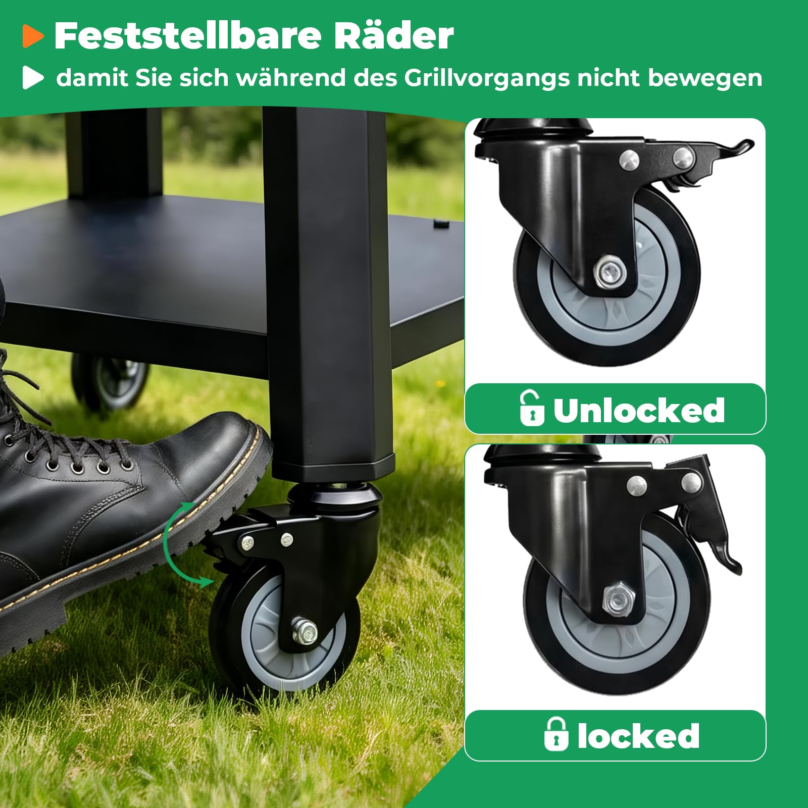 WELL GRILL Rolki skrętne do stojaków grillowych Ninja Outdoor 4718J800EUUK | Rolki do dużych obciążeń 360° do Ninja Woodfire Pro XL akcesoria do grilla, Ninja OG701 OG751 OG850 OG901, kółka blokowane