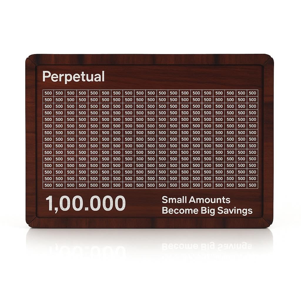 Perpetual Wooden Money Piggy Bank, Money Saving Box, Gullak with Savings Chart, 100000 Rupees Goal Tracker, Cash Collection Bank for Kids and Adults(1Pc)