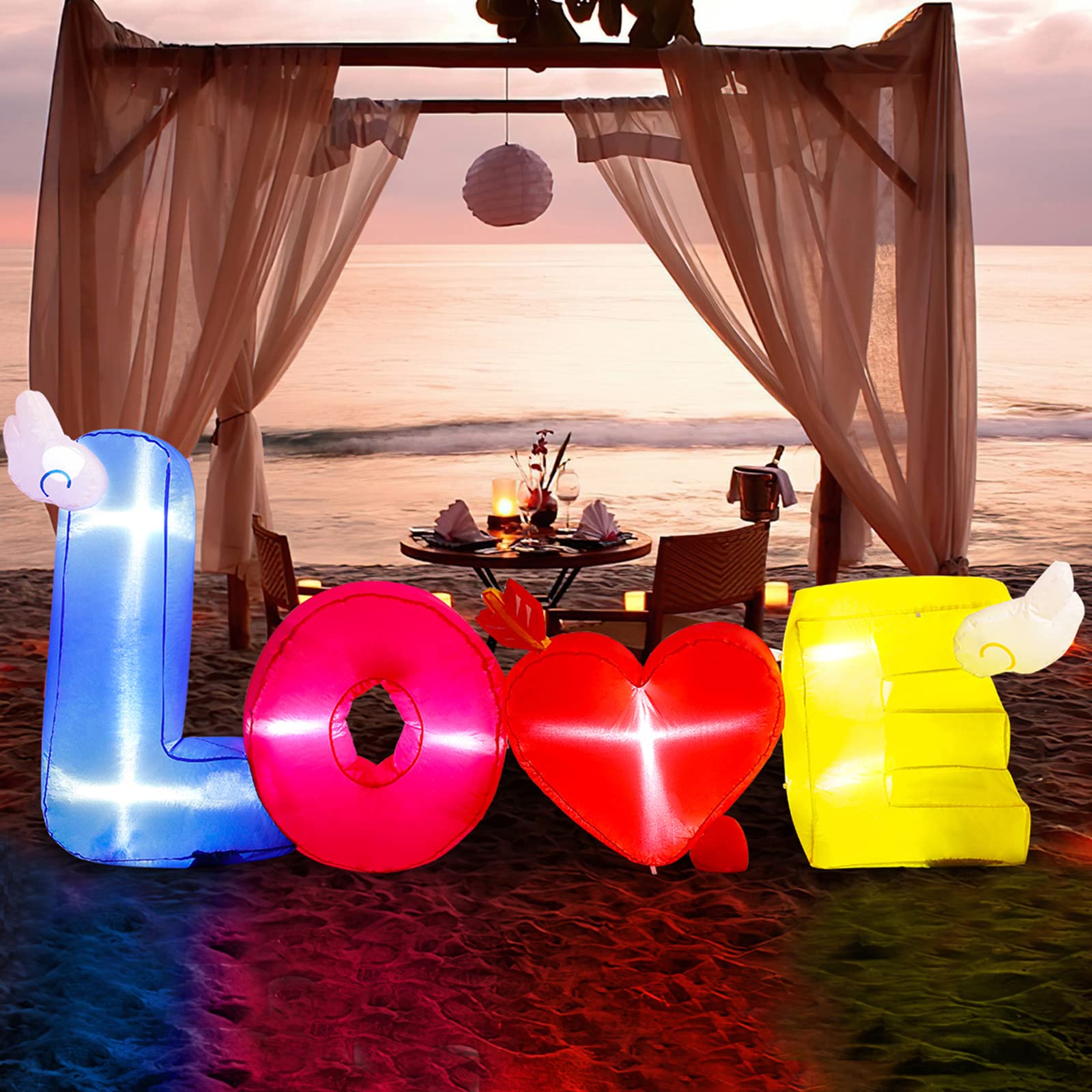 7.5 Ft Valentines Inflatable Love Decorations with LED Lights, Blow Up