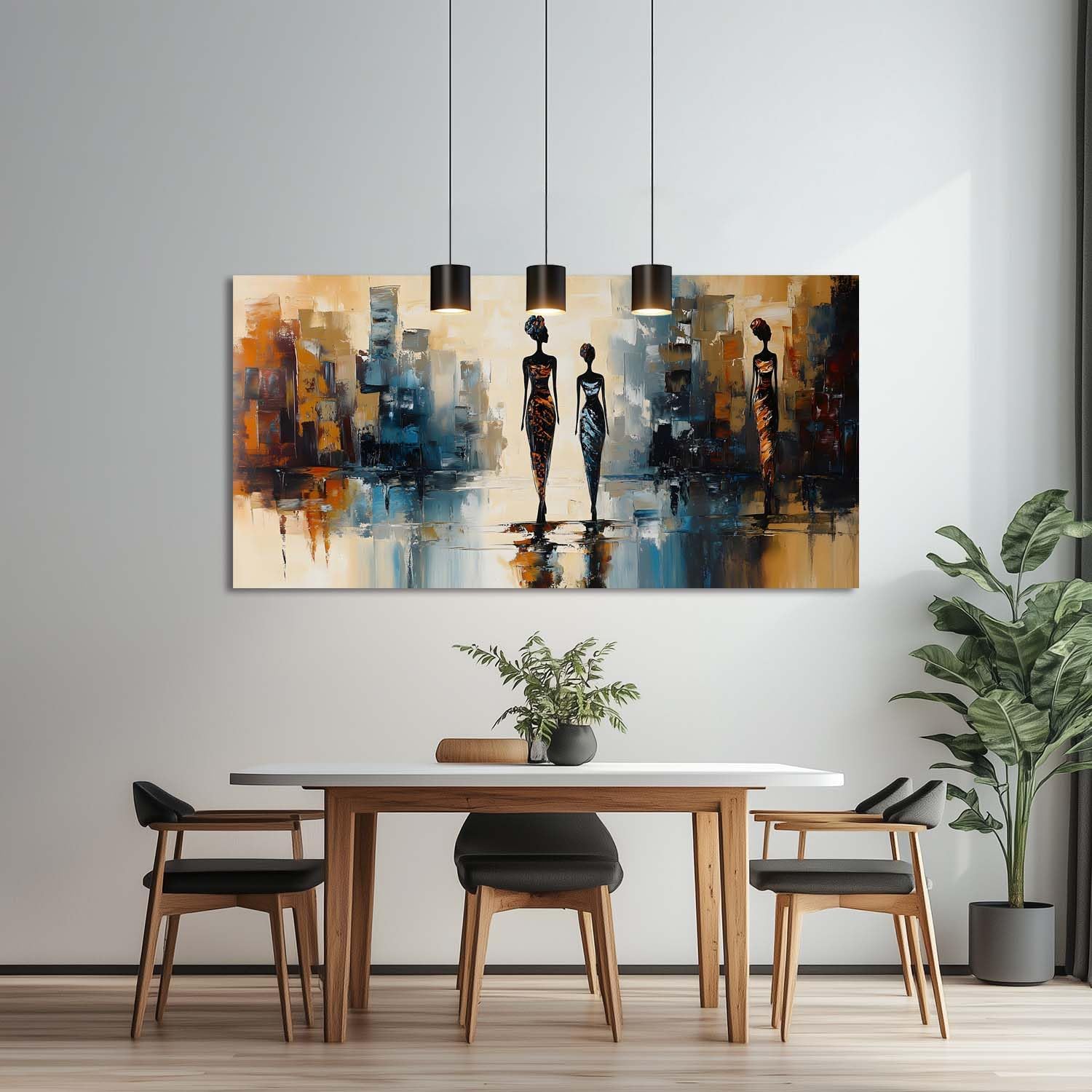 ZESTRILIA Gold African Silhouettes City Wall Art Modern Abstract Cityscape Canvas Painting Prints Artwork Office Hallway Bedroom Living Room Decor (40x20 Inches)