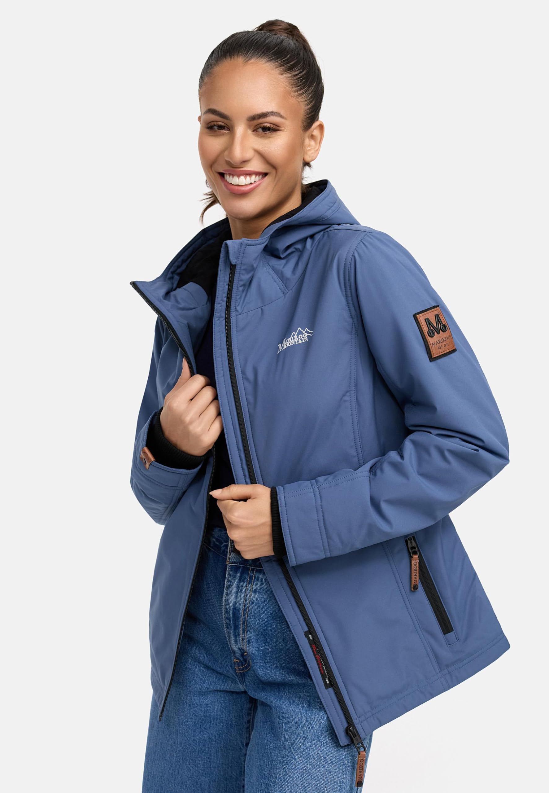 MARIKOO leicht gefütterte Damen Übergangsjacke kurz Outdoor-Jacke mit Jersey-Innenfutter und großer Kapuze Brombeere XS-6XL