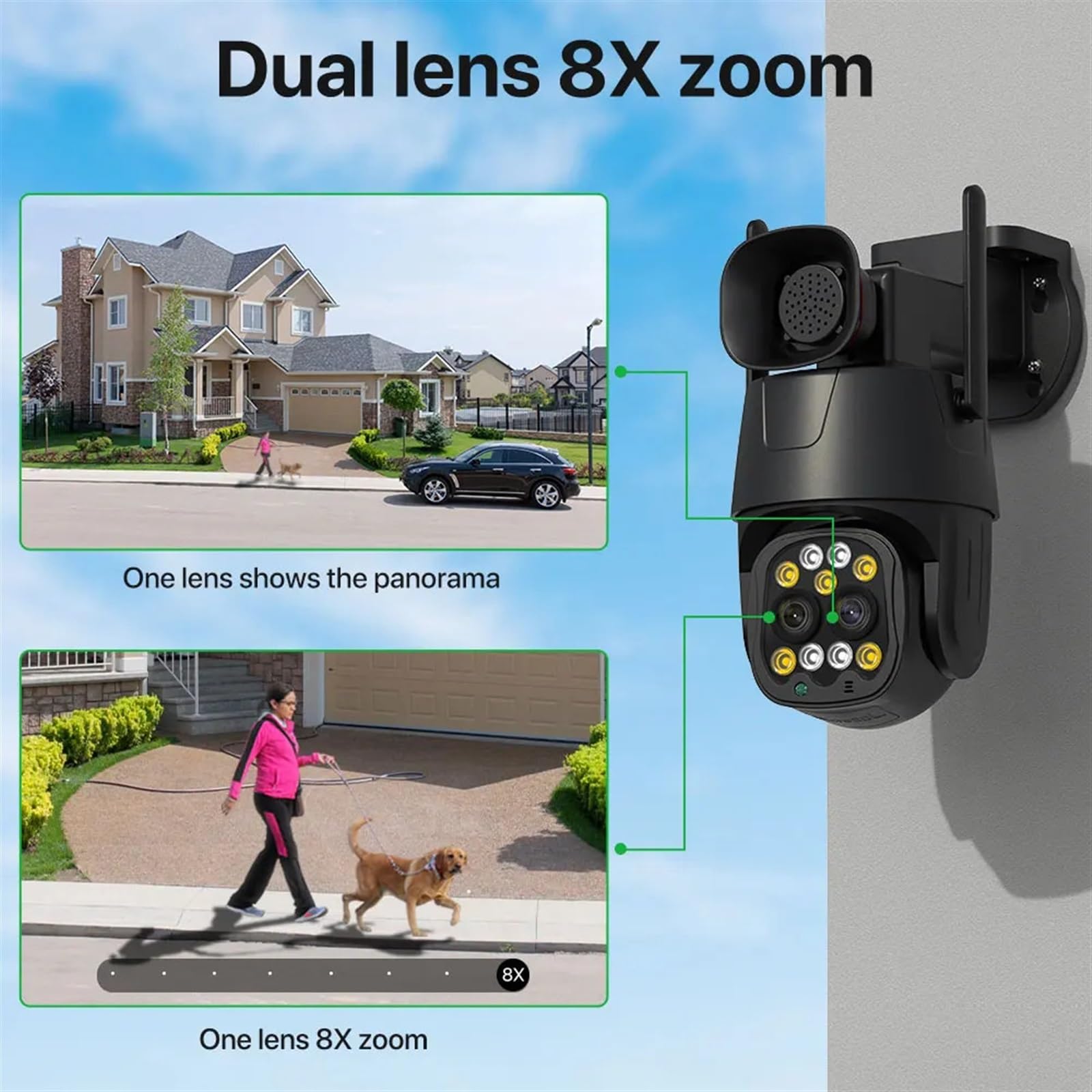 Telecamera di sicurezza, Telecamera IP 4G Sim Card 4K 8MP Dual Lens Zoom 8X Sicurezza esterna PTZ Cam 4MP Monitoraggio automatico Video sorveglianza(4MP WIFI NO TF Card)
