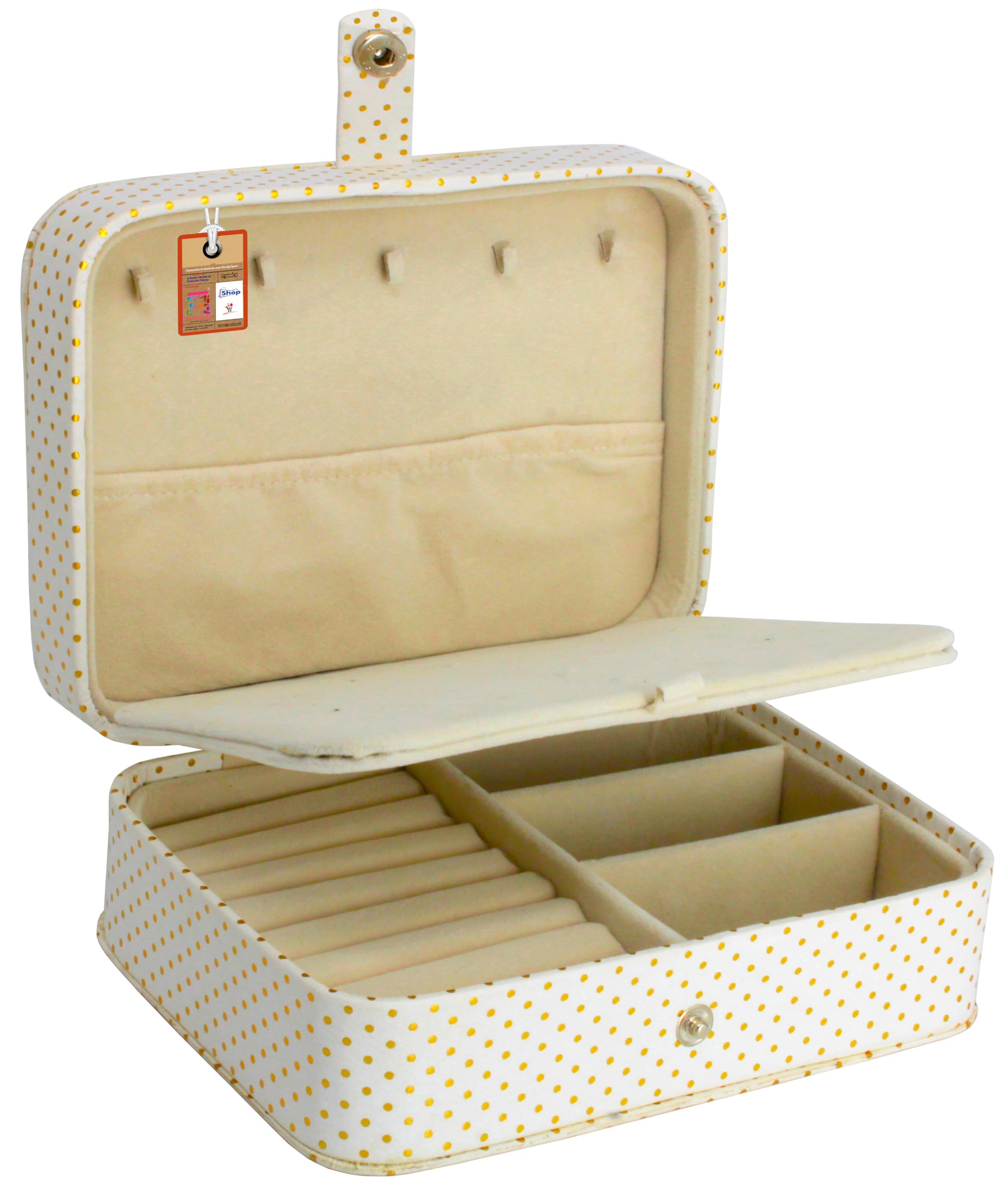 atorakushon PU Leather Makeup Storage Box Travel Cosmetic Locker Box Set Necklace Pouch Ring Earring Jewellery Organizer for Woman (Cream)-picture-5