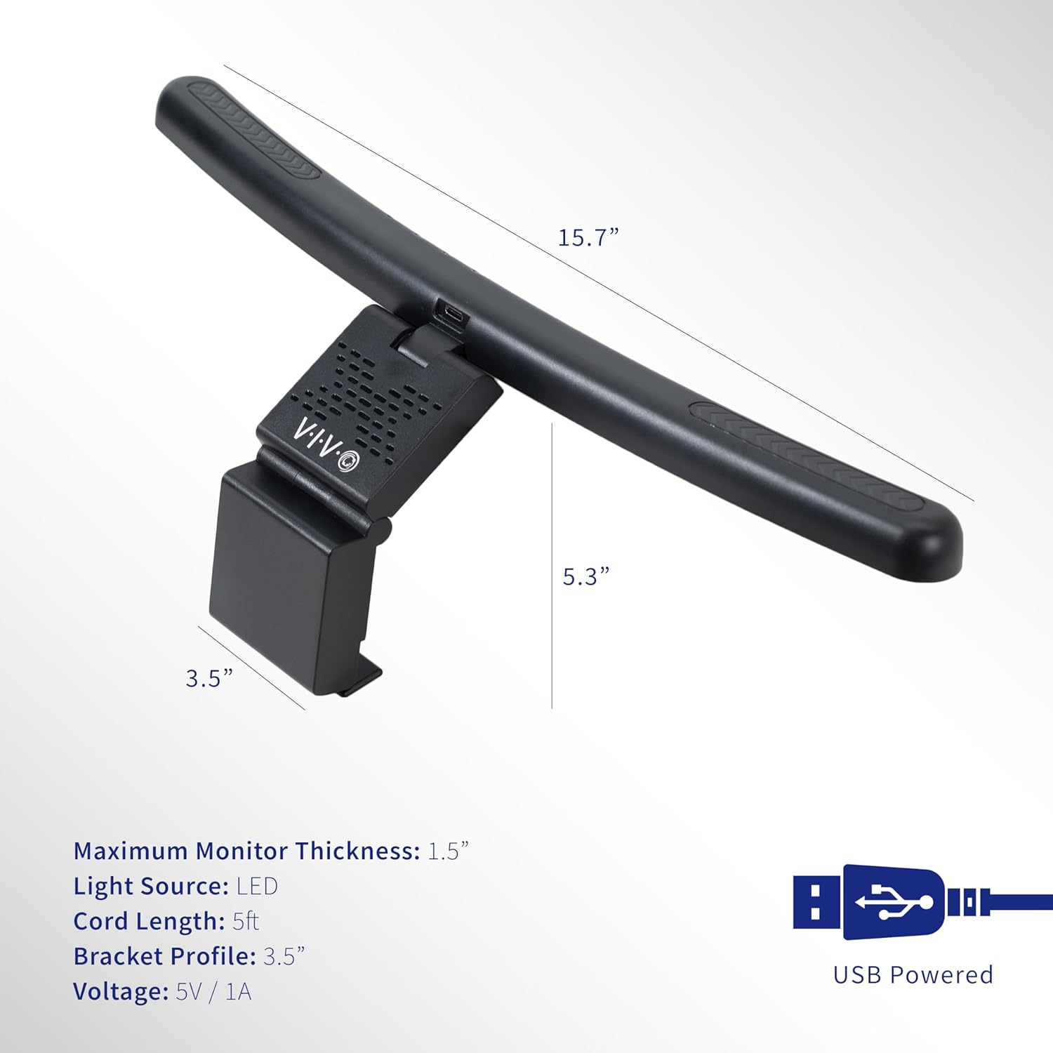 Black Glossy Curved LED Monitor Light Bar with USB Power