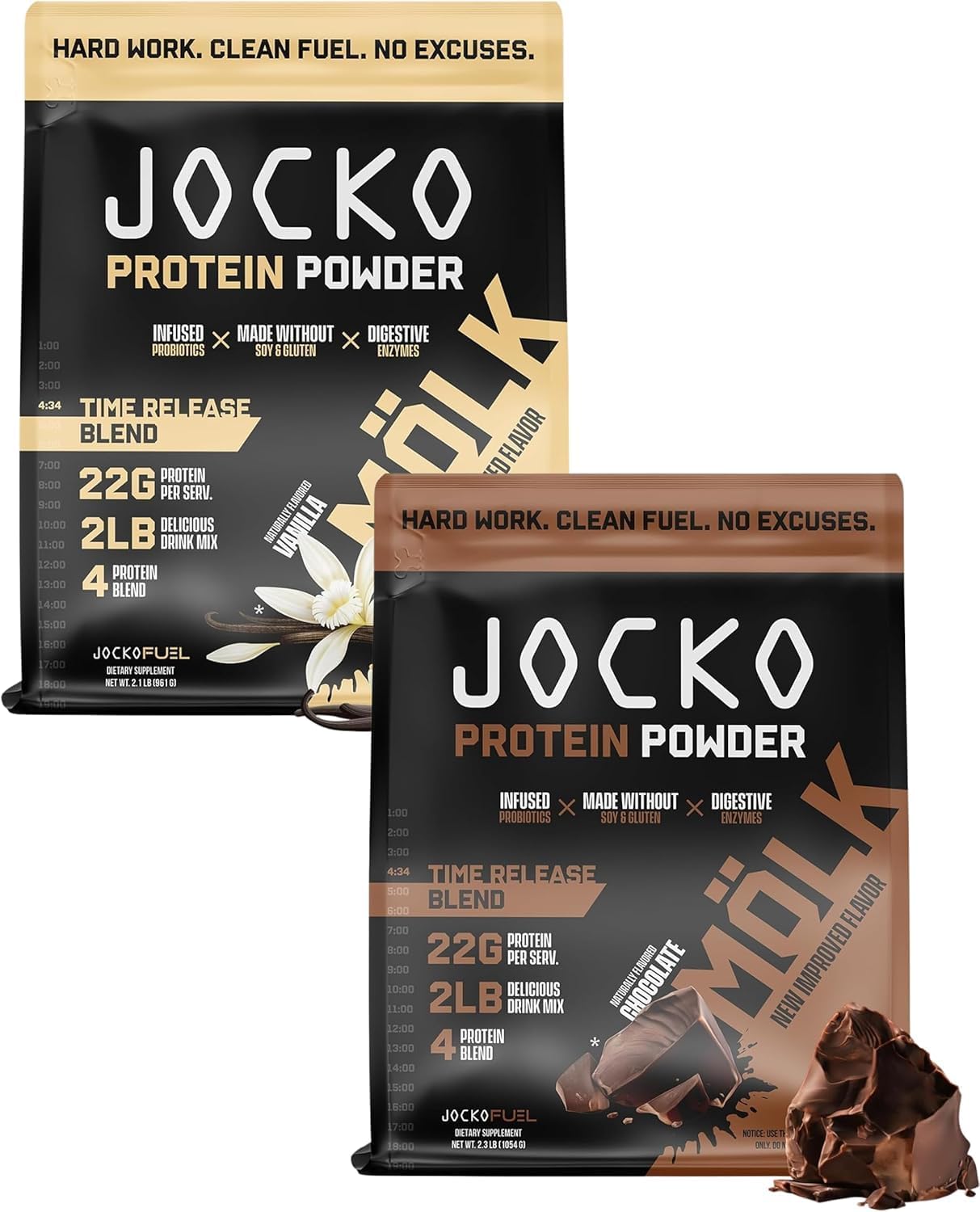 - Protein 2 Pack Bundle - Jocko Mölk Chocolate + Vanilla (2 Flavors) (2lb Each)