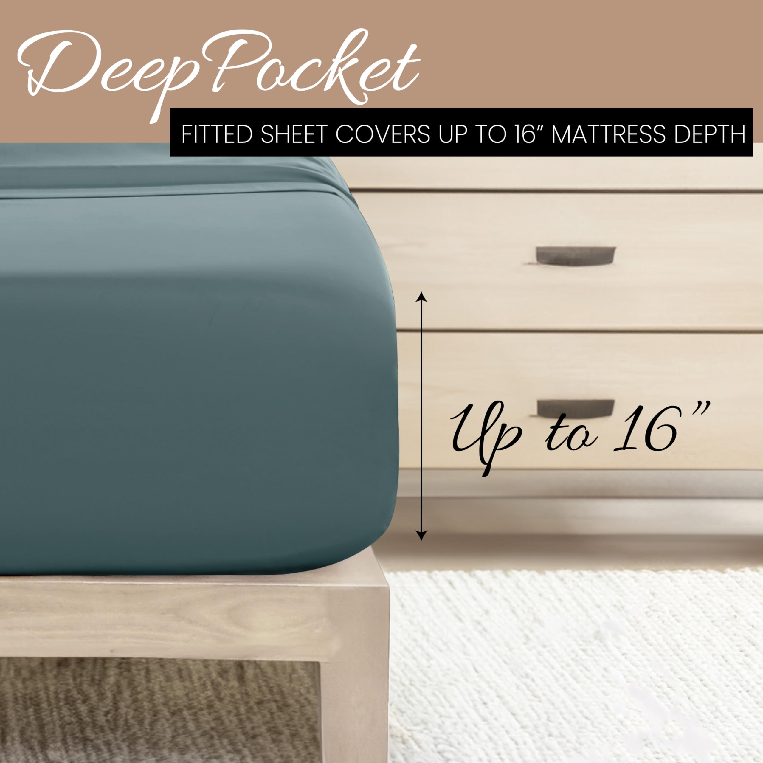Linen Market Brushed Microfiber Queen Sheet Set 4 Piece – Oeko-TEX Certified Ultra Soft & Wrinkle-Free - 16" Deep Pocket Sheets - Easy Care Queen Size - Black: Ocean King