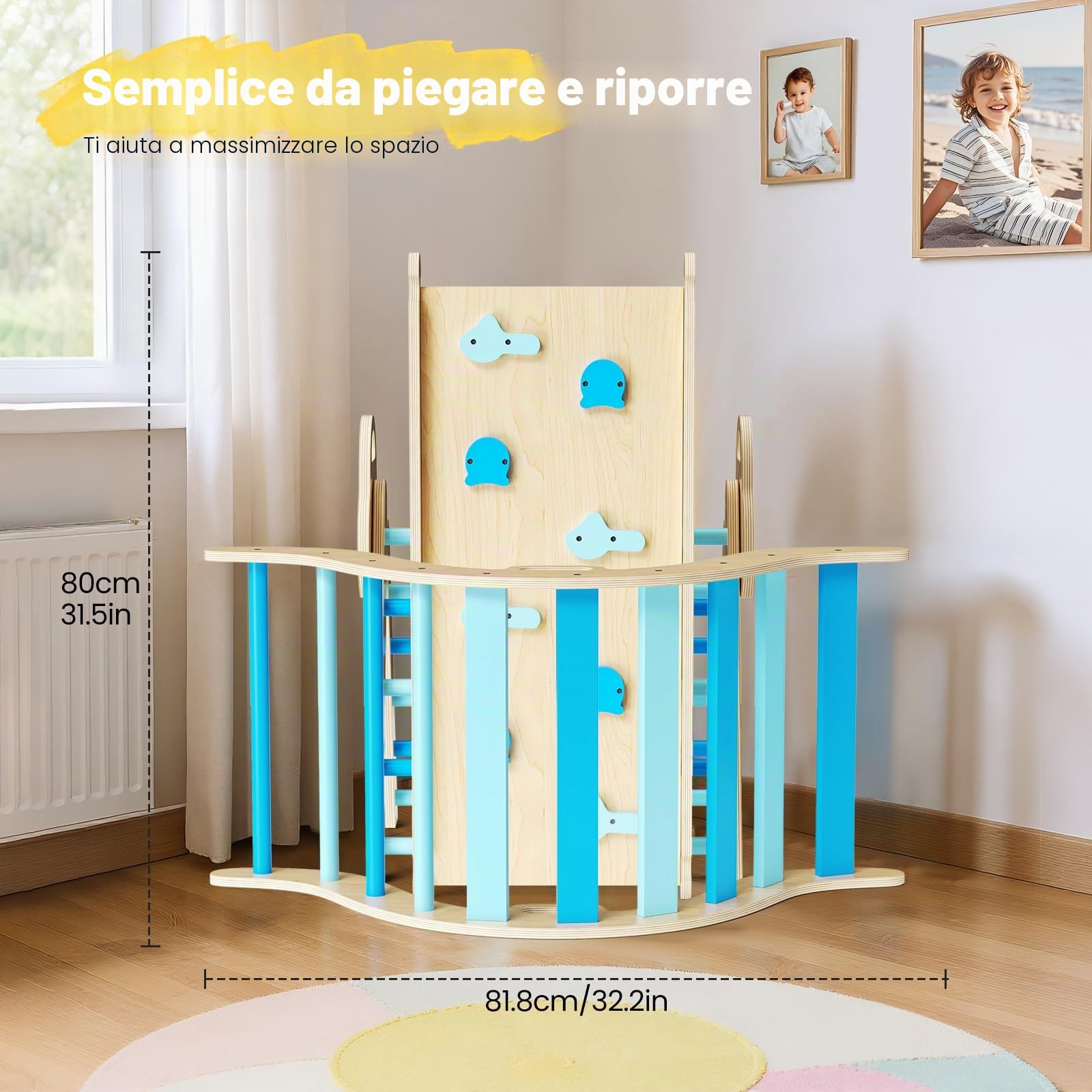 7 in 1 Arco montessoriano per Bambini,Set da Arrampicata Montessori con Cuscino,Giocattoli da Arrampicata per Interni,Ideale per Bambini 1 Anni +（Blu）