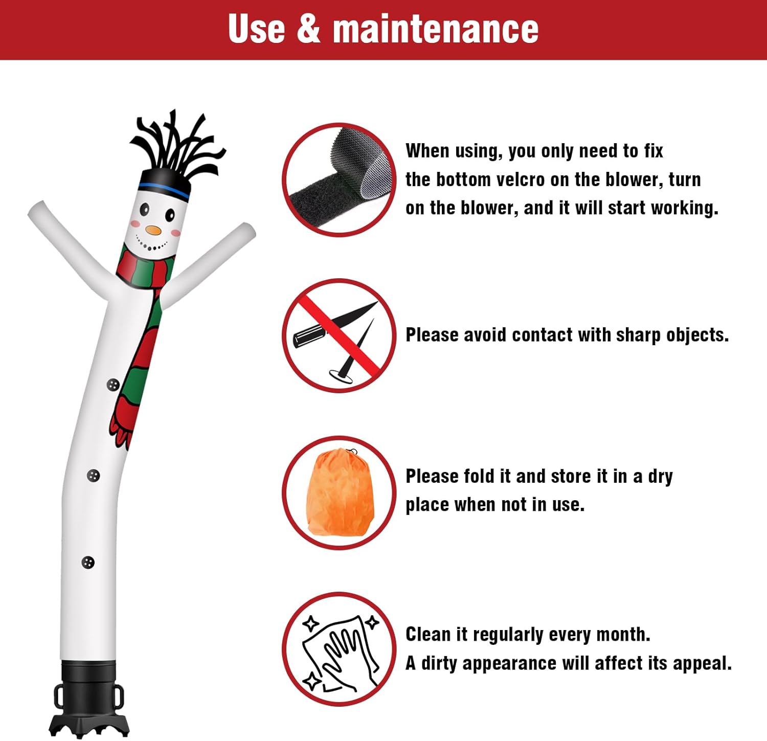 10FT Snowman Inflatable Tube Man (12''Diameter) Wacky Wavy Dancing Guy for Outdoor Decoration Advertising Business Promotion - Christmas theme (Blower Not Included)