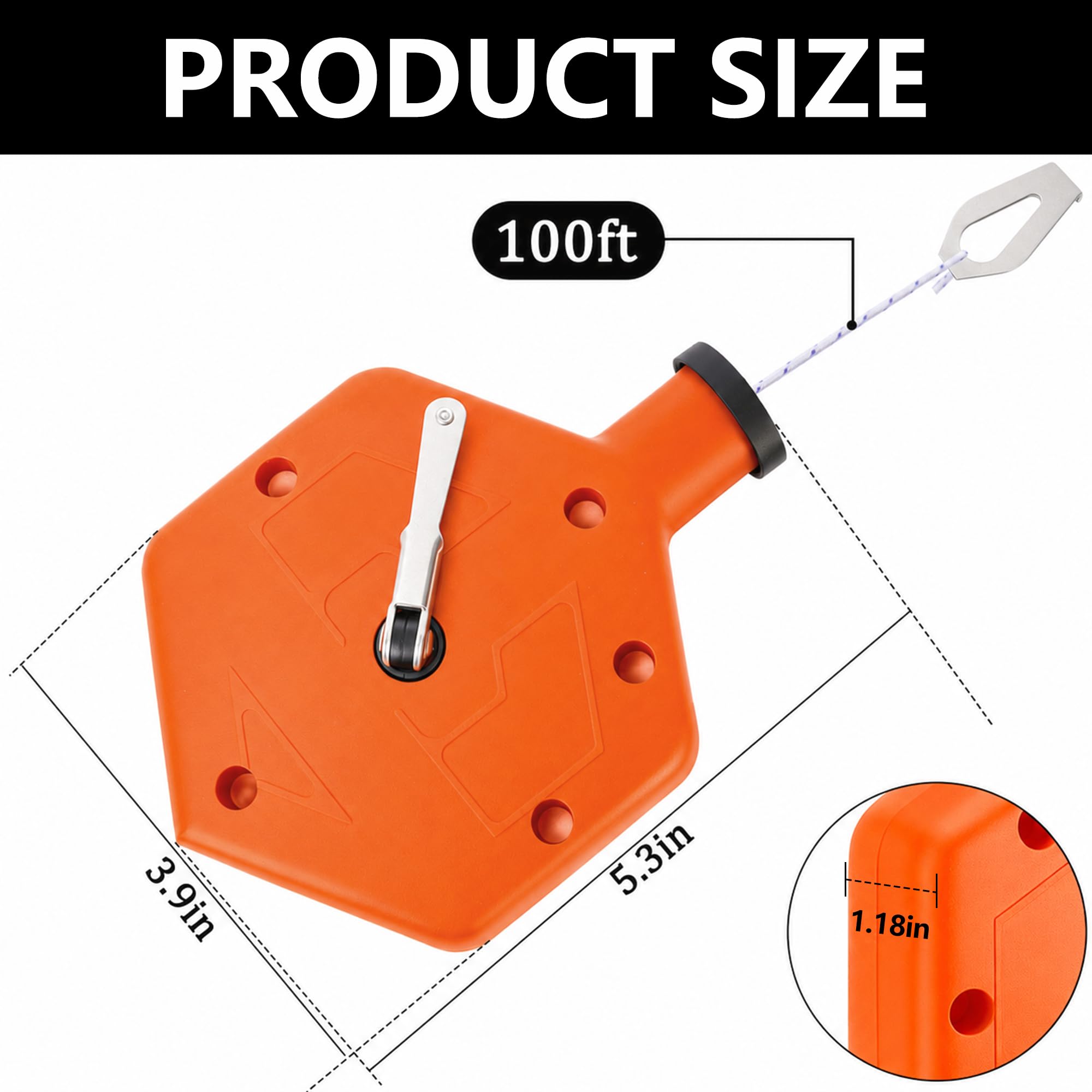 RUBII 2 Pcs 100Ft Chalk Line Reel Box, Chalk Line Tool with Carabiner — Amazon image 2