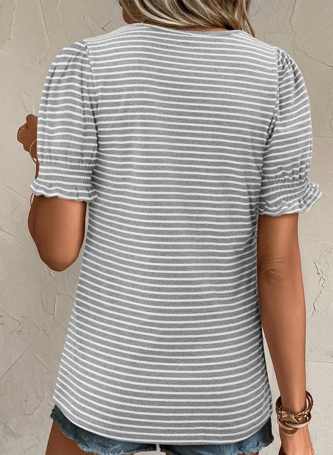 CRAZY GRID Women's Summer Tops Ruffle Short Sleeve 2026 Casual Knit Loose Fit T-Shirt - Image 5