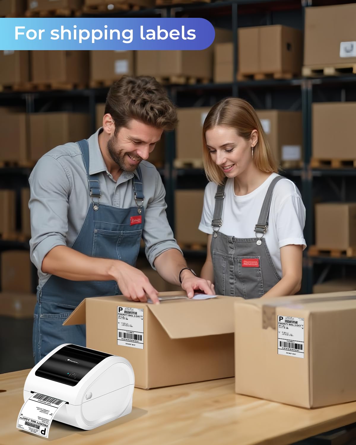 Phomemo Ethernet Stampante Etichette Spedizione, Stampante Termica Etichette da 300dpi per imprese, Supporta Ethernet, Bluetooth e USB, Compatibile con Amazon, Vinted, BRT, UPS, Bianco