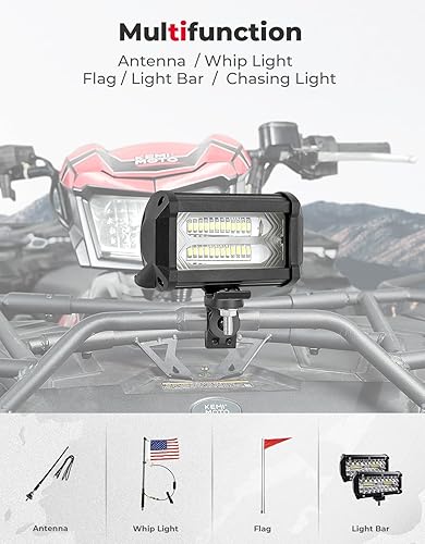 Miniatura 3 de KEMIMOTO Soporte de látigo para ATV, barra de luz de aluminio resistente para montaje de luz de persecución ajustable para manillar de