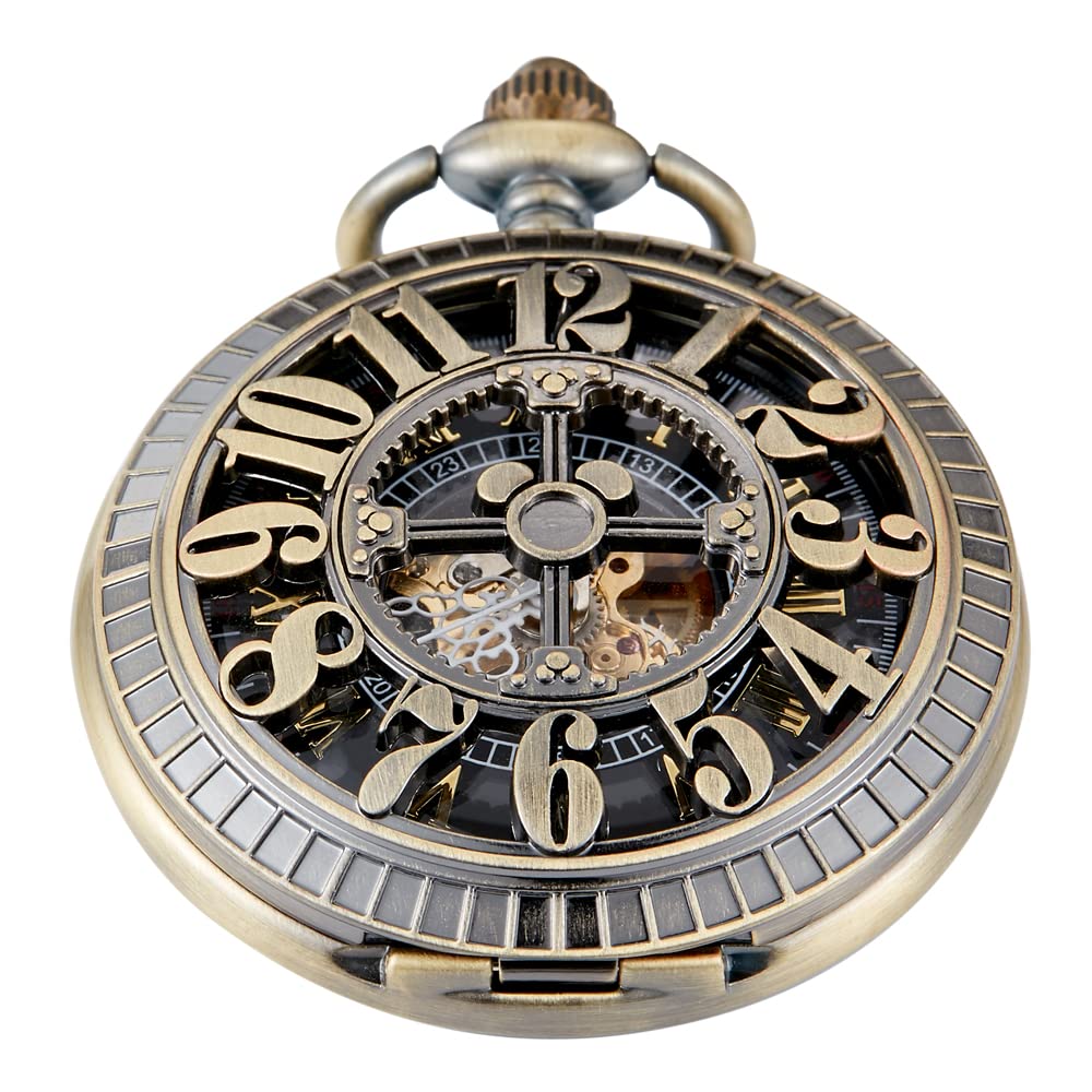 Whodoit Antique Mechanical Pocket Watch for Men，Irregular Octagon Skeleton Pocket Watch, Roman Numeral Dial with Chain + Box
