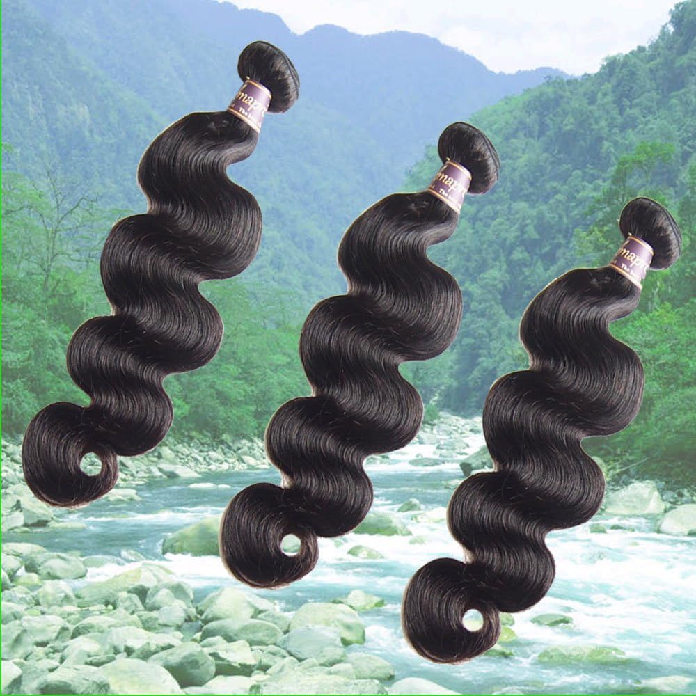 Amapro(TM)10~28 Inch Brazilian Virgin Hair Body Wave Human Hair Extension 3 Bundle/Lot 100g/Bundle 100% Unprocessed Human Hair Weave 6A Natural Color Weft (14 16 18)