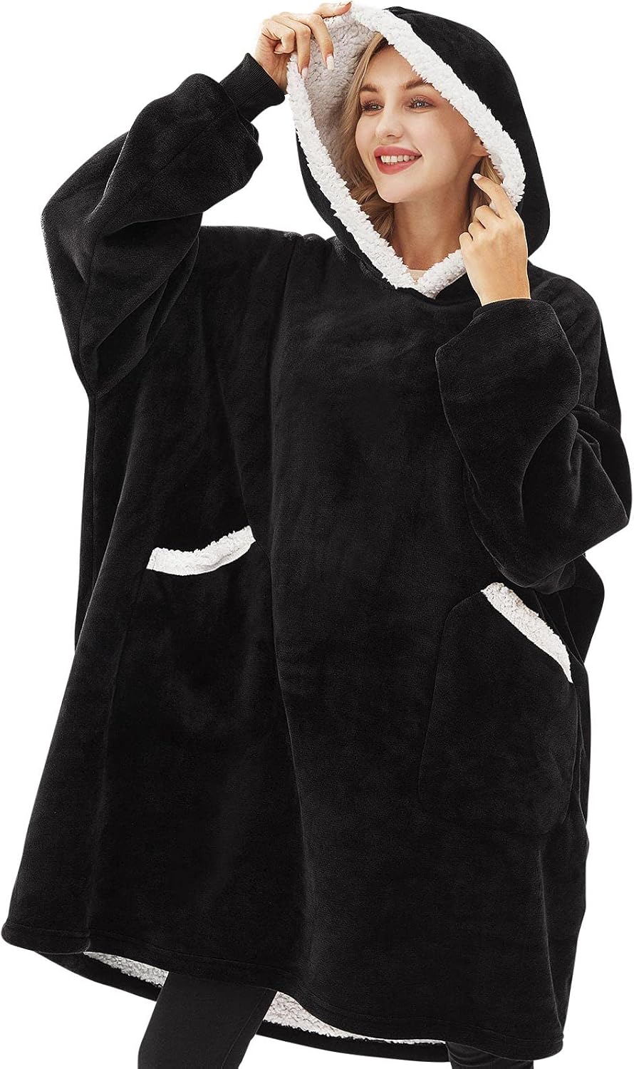 DEPAD Oversized Wearable Blanket Hoodie Sherpa Flannel, Gift for Women