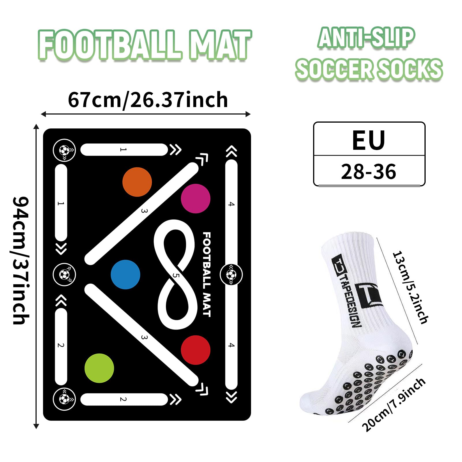 Soccer Training Mat for Indoor Use - Agility Equipment for 4-16, Improve Speed and Coordination - Anti-Slip/Silent Footstep Mat With Video and Dynamic Manuals