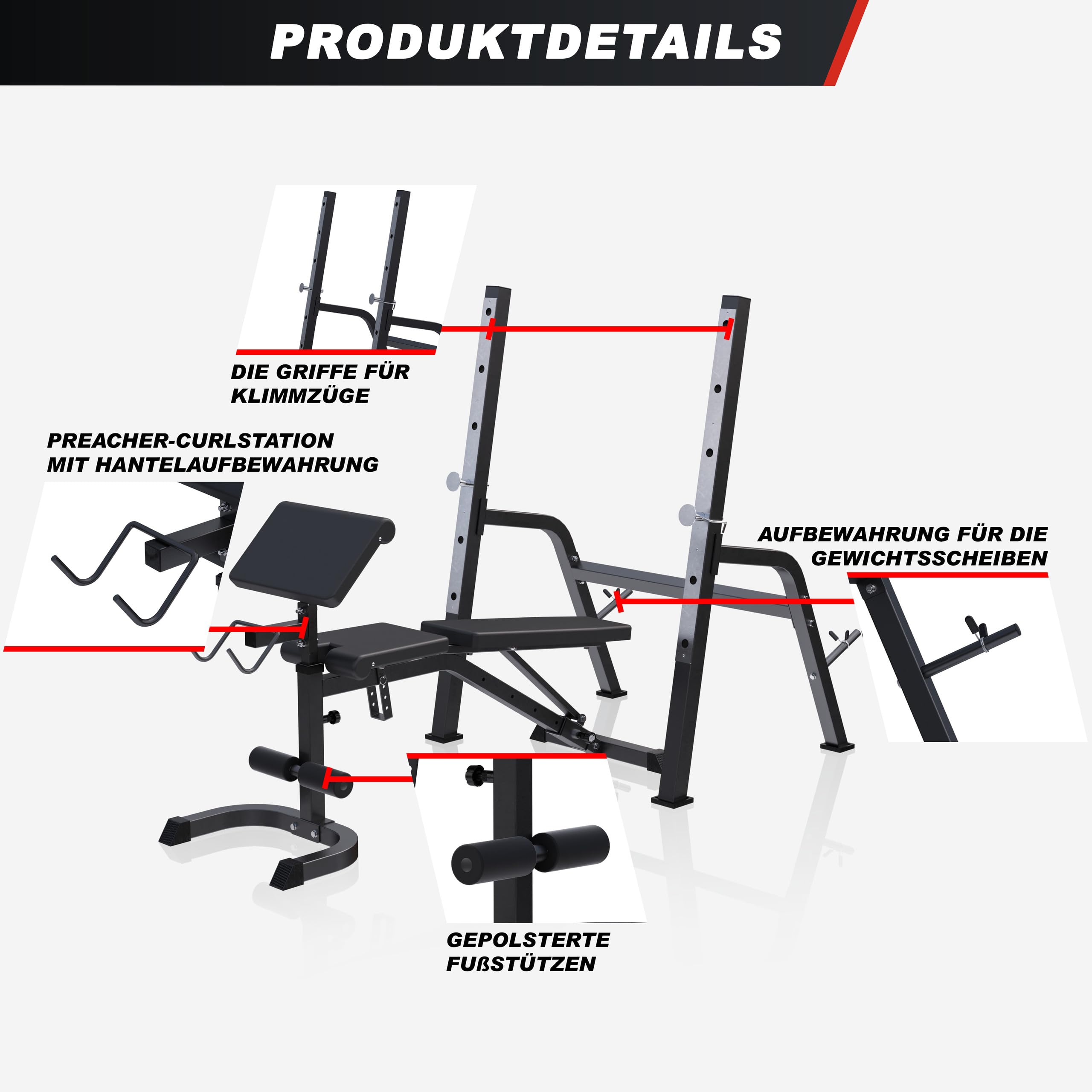 GORILLA SPORTS® Banc Musculation - Multifonction, avec Support, Inclinable, Réglable, Professionnel - Banc Musculation Pliable, Banc Abdominaux, Sport Maison, Fitness Materiel, Gym Equipment