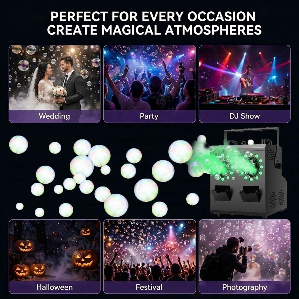 Máquina para Burbujas y Humo Profesional 1500W Impermeable IP25, Generador Efecto Nube con Luz LED y DMX para Escenario DJ Boda Fiesta Discoteca Evento