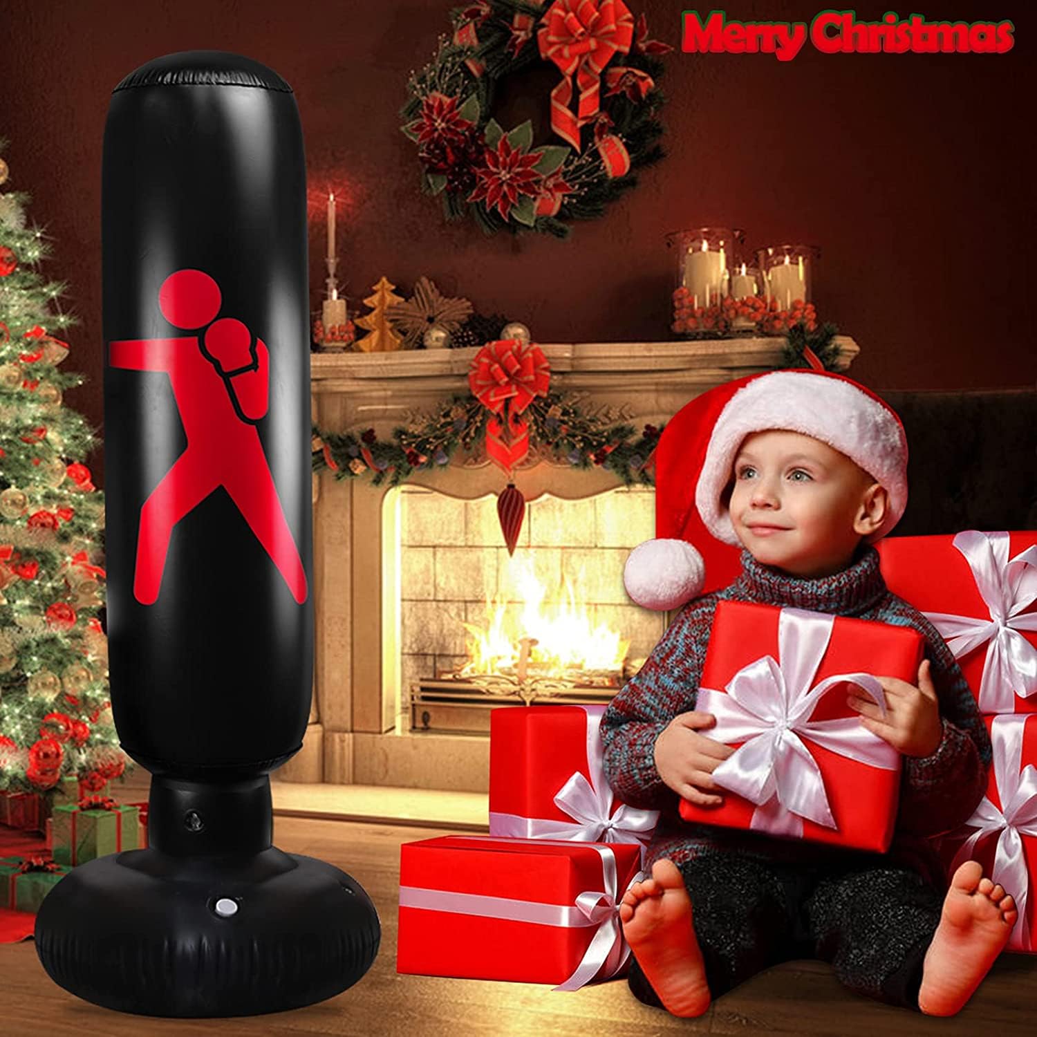 Sacco da boxe gonfiabile in piedi da 160 cm con pompa inclusa nel set, Sacca da Boxe da terra per Bambini e Adulti
