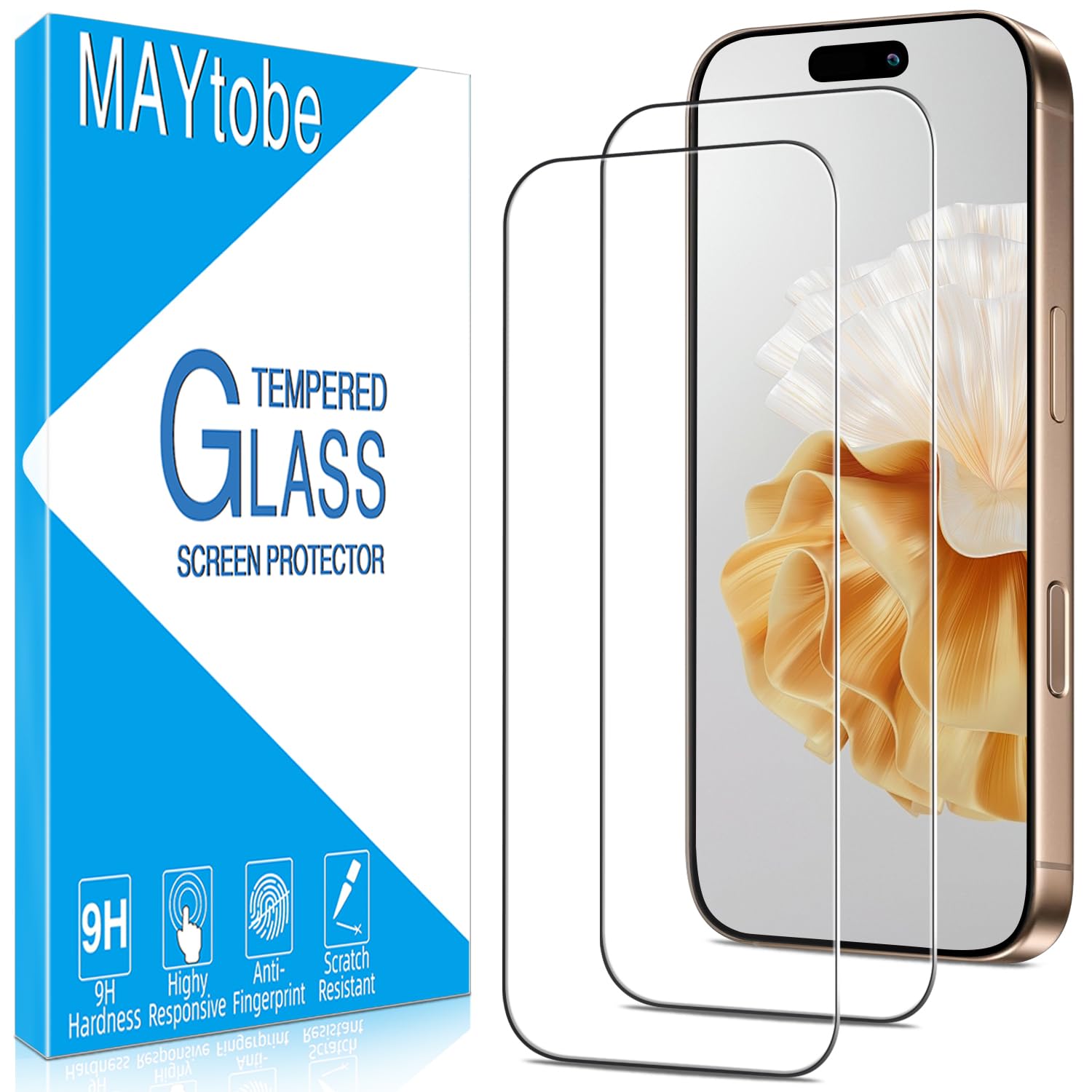 MAYtobe [2-Pack Designed for iPhone 16 Pro Max Screen Protector Tempered Glass, 9H Hardness, Anti Scratch, Easy to Install