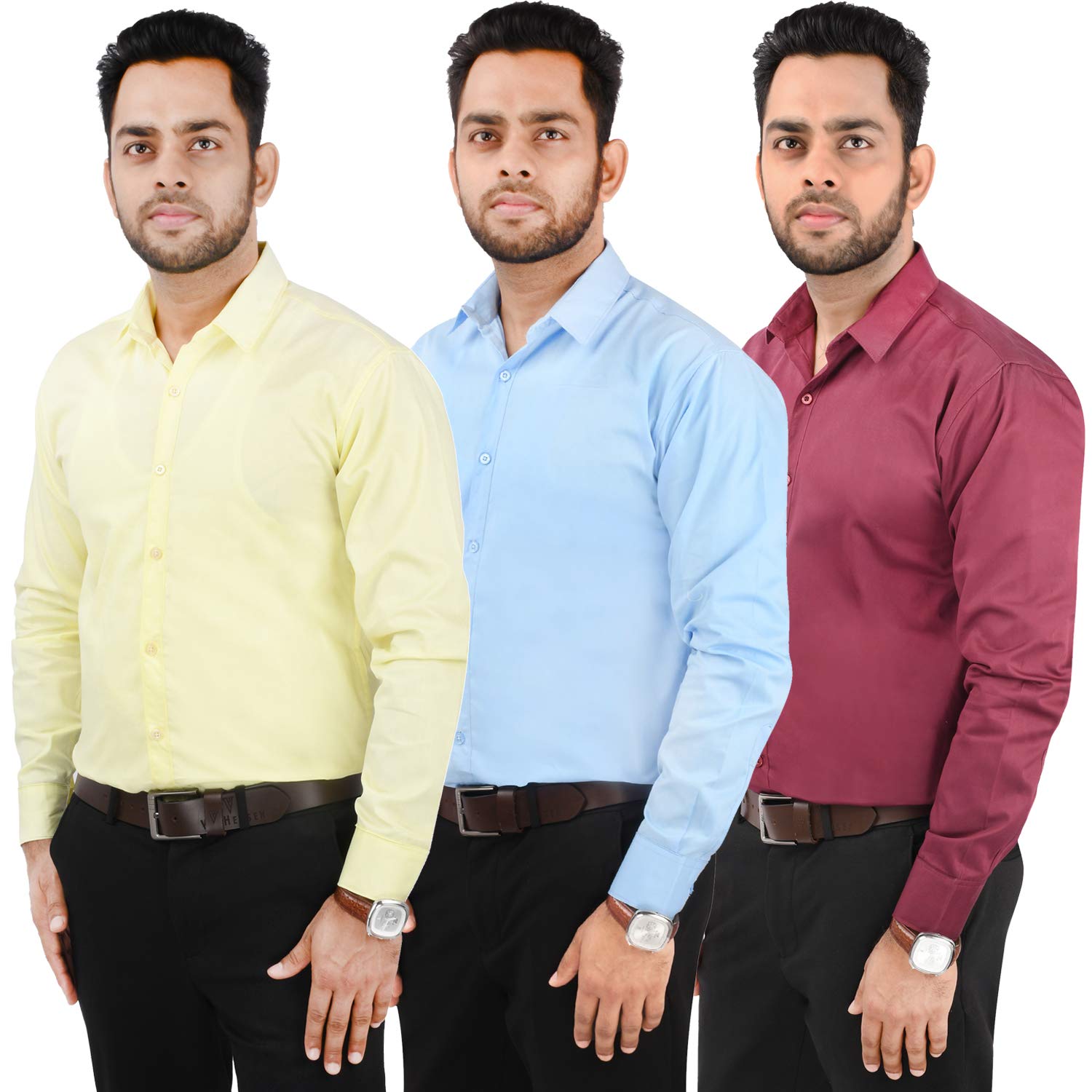 CRAFT HEAVEN Combo of Men Casual Cotton Full Sleeves Formal Regular Slim Fit Plain Office Shirts