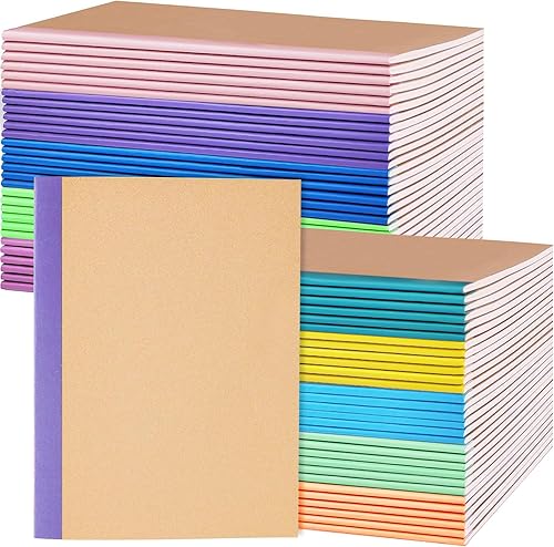 Nanajorwa Paquete de 100 mini cuadernos A5 con rayas coloridas a granel, tapa suave, composición, bloc de notas para niñas, estudiantes, viajeros,
