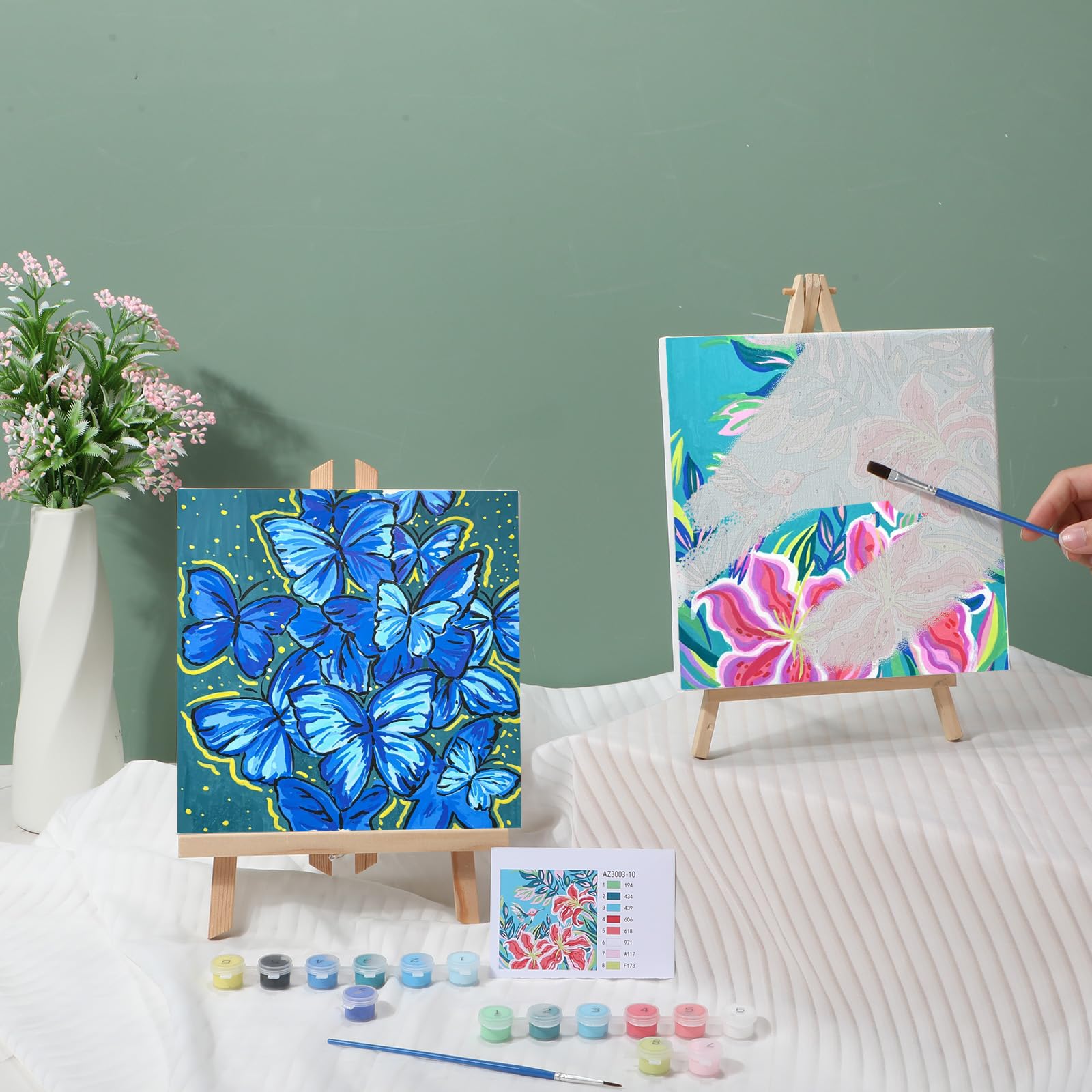 Nezyo 12 set di pittura con numeri, kit con cornice per adulti principianti, pittura acrilica fai da te con numeri, tela per pittura, feste, attività in classe, regalo di compleanno, 20 x 20 cm