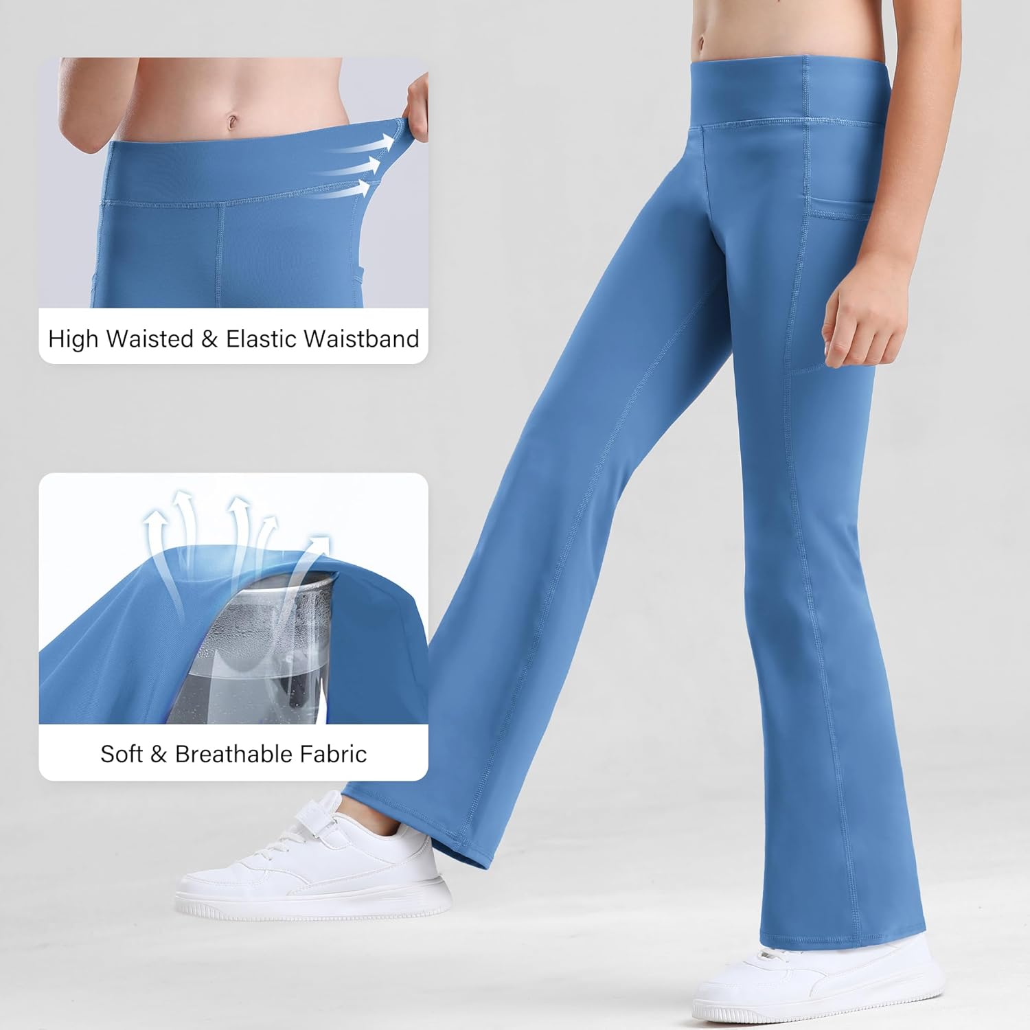 Stelle Girl's Flare Leggings with Pockets High Waisted Bootcut Yoga Pants Kids Dance Bell Bottoms Leggings - Image 5