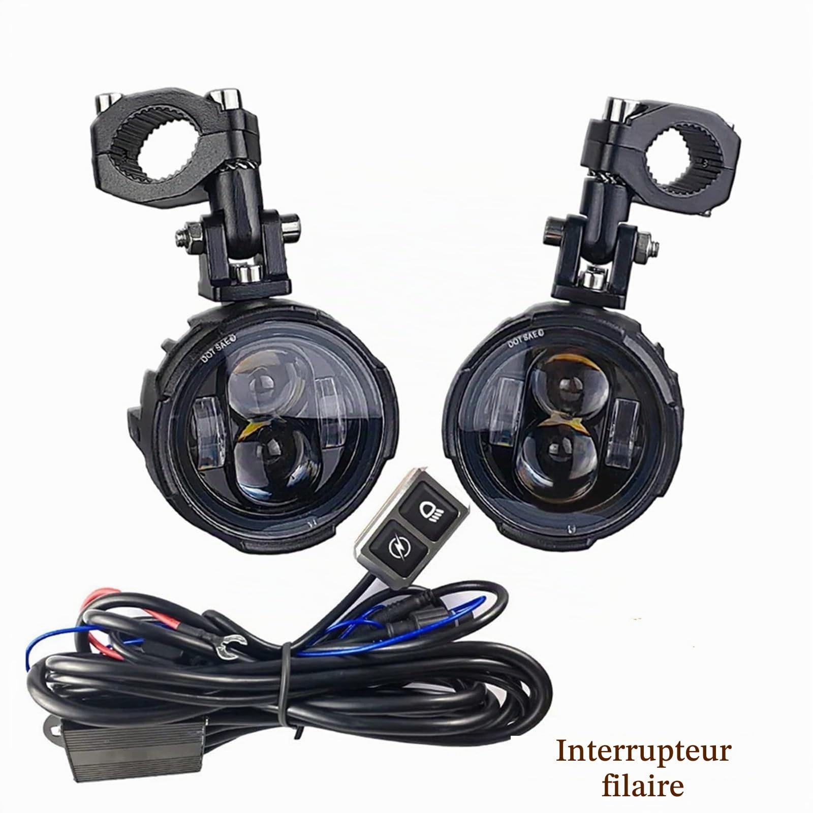 Phare Moto Paire Phares Antibrouillard pour Moto 100 W Feux Brouillard Auxiliaires À LED Phares Avant Bicolores Phares