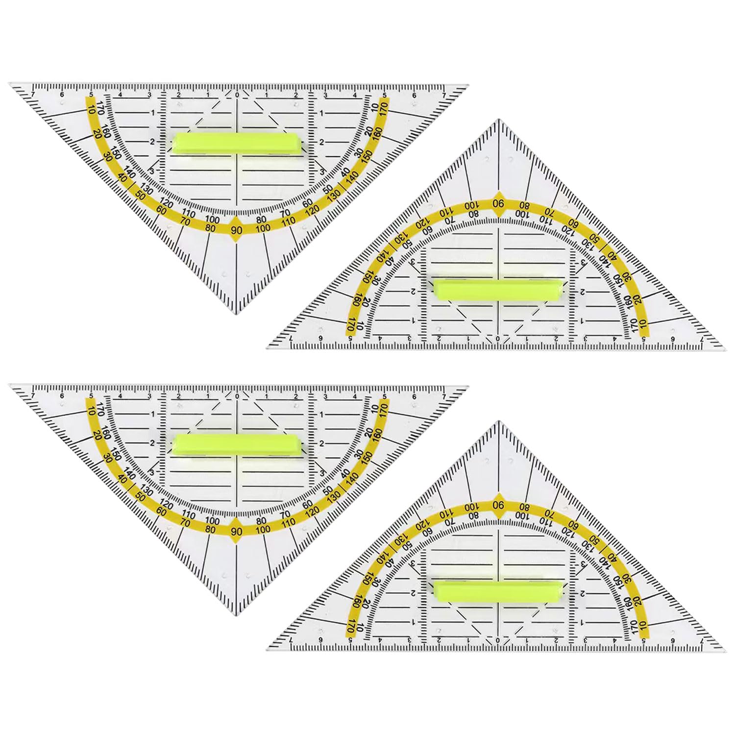 4 Pcs Set Square Protractor Set with Ergonomic Grip, Flexible Geometry Sets & Set Square for Circle Drawing - Ideal for Students, Office, Design Art
