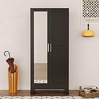 Vista 6 de Armario de metal de 71 pulgadas, armario de almacenamiento de ropa de acero con espejo y estantes ajustables, armario de almacenamiento de acero