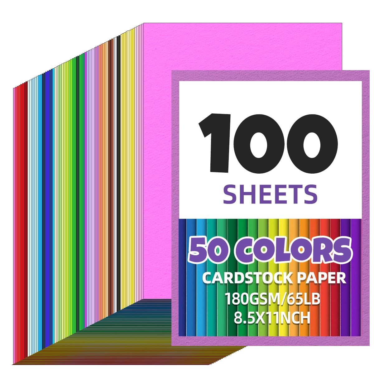Photo 1 of 100 Sheets 8.5 x 11 Colored Cardstock,Assorted Colored Cardstock 50 Colors 180GSM/65LB Multicolor Construction Paper for DIY Crafts, School Supplies,Party Decorations (Mix color 100Pcs)