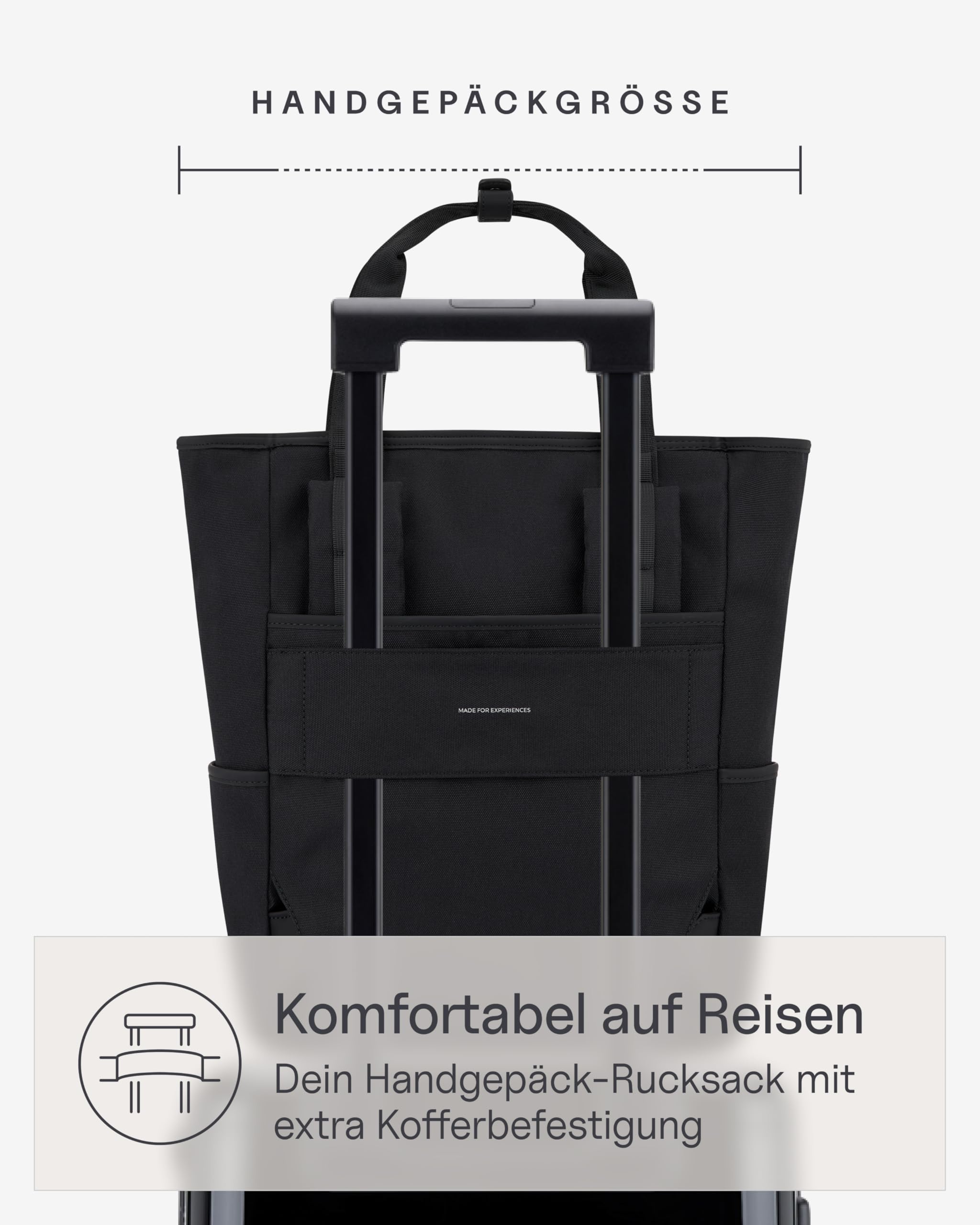 Kapten & Son Rucksack Lindby All Black 18 L | 2in1 Tasche & Rucksack | inkl. Kofferbefestigung, Laptopfach, Flaschenhalterung | Shopper Damen