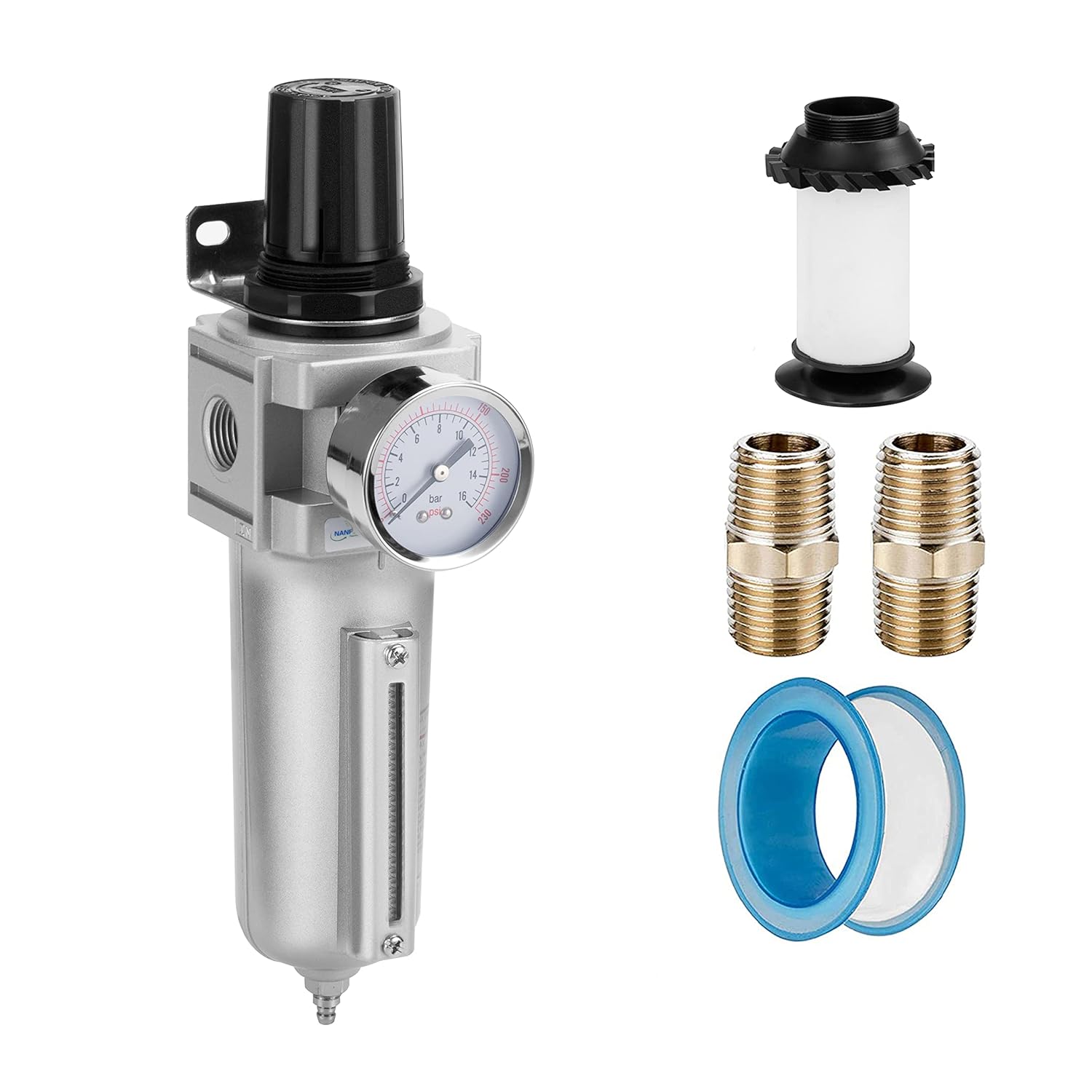 NANPU Industrial Grade Heavy Duty Particulate Filter & Air Regulator, Metal Bowl, Suitable for Paint Spray (3/4" NPT, Manual Drain)
