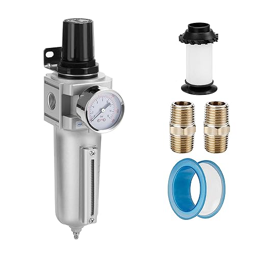 NANPU Filtro de partículas de grado industrial y regulador de aire, cuenco de metal, adecuado para pintura en aerosol (12 pulgada NPT, drenaje