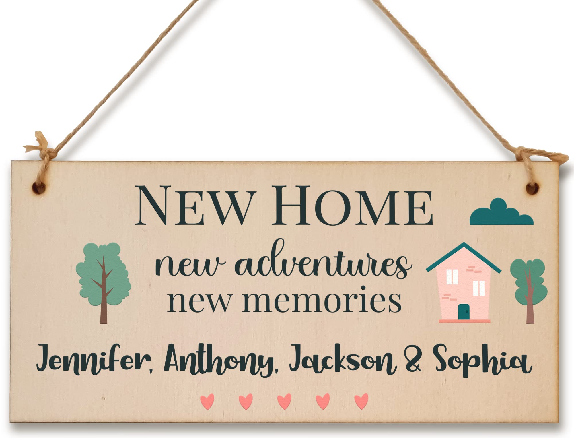 Personalised New Home New Adventures Memories Housewarming Modern Style Handmade Wooden Plaque Home Décor Hanging Sign Gift