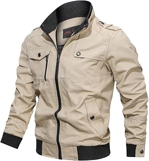 Hebezn Men's Lightweight Cotton Slim Fit Cargo Jacket Jacket Casual Jackets Stand-up Collar Jackets Outdoor Windproof Zip Jackets