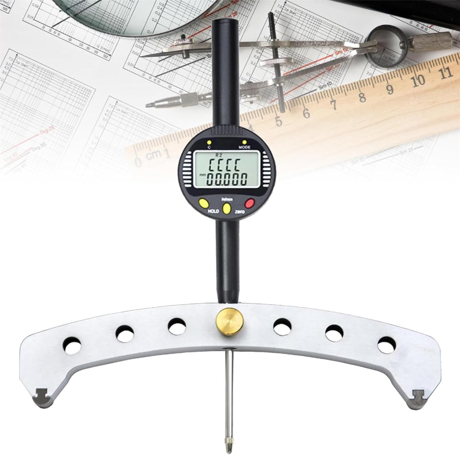 Digitales Radius-Messgerät, elektronisches Innen- und Außenradius-Messgerät, hochgenaues Messwerkzeug, Messbereich 0-50,8 mm mit 200 mm Messbacke