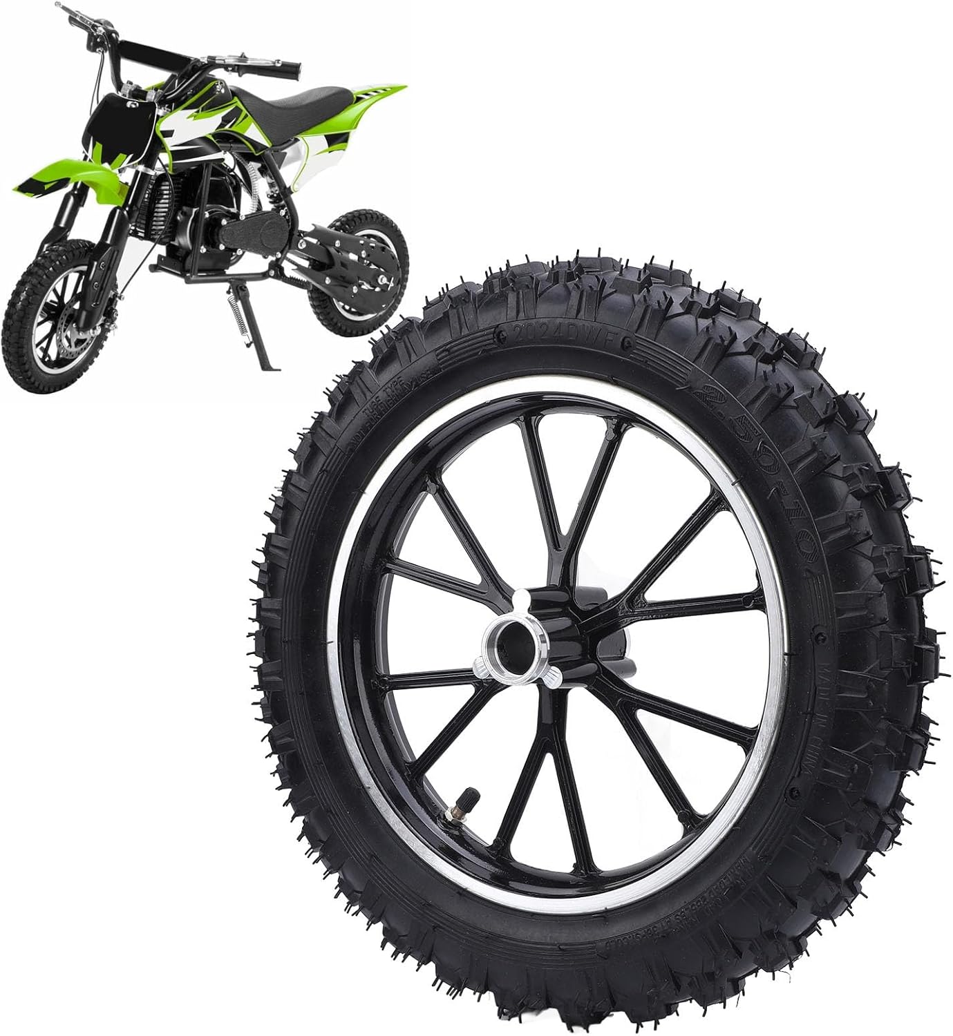 Luocute 2.5-10 Front Wheel Tire, 10in Dirt Bike Wheel Hub Tire with 12mm Bearing Assembly for Mini Dirt Bikes Mini Motorcycles (Black)